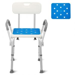Tubiaz M1-GGP8887c Tabouret de douche avec accoudoir, dossier antidérapant, siège de salle de bain et coussin d'assise de douche, hauteur réglable de 41 à 53,5 cm, chaise de douche jusqu'à 136 kg pour (idealnation, neuf)