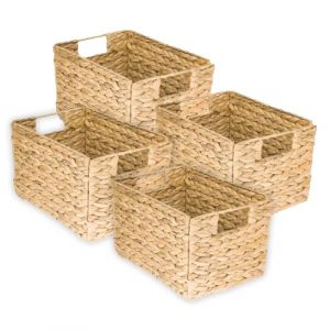 HMF panier de rangement, panier pliable tress&eacute; en jacinthe d'eau jonc de mer | set de 4 pi&egrave;ces | taille M | 32 x 23 x 20 cm (hmf_shop, neuf)