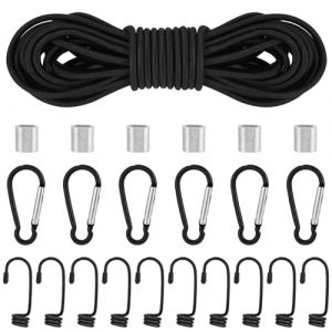 Zaxiva Elastique en Caoutchouc,8mm×15m Corde en Caoutchouc avec 10 Crochets en Spirale,Corde Élastique Tendeurs Elastique avec Crochets,Sangle Elastique pour Bache Piscine Tente Camping Noir (DISTASO S.R.L., neuf)