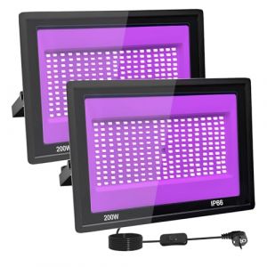 2 Pièces 200W Lumiere Noire LED, IP66 Etanche Projecteur lumière noire UV, 395-400 nm Projecteur lumière noire Avec interrupteur pour fête lumineuse, Halloween, Body Painting, Bar, Aquarium, Halloween (Aafhi for Quality Store, neuf)