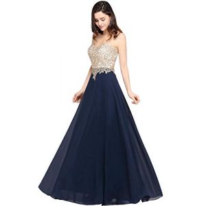 Misshow Robe de Bal Longue El&eacute;gante &agrave; Paillettes avec Appliques Ajour&eacute;e Robe pour Mariage Invit&eacute;e Femme Temoin Bleu Marine 46 (Cifucheng, neuf)