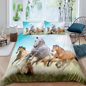 Housse de Couette Cheval Garçons Galopant Cheval Imprimé Ensembles de Housse de Couette pour Enfants Nature Animal Sauvage Ensemble de Literie Glassland Animaux 3D Housse de Couette 220x240cm (Bofanshangmao, neuf)