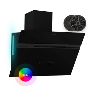 Klarstein Alina hotte aspirante - 60 cm hotte murale, 600 m³/h, éclairage LED 9 couleurs, tactile, classe énergétique A, 52 dB, noire, recirculation & extraction (Klarstein France, neuf)