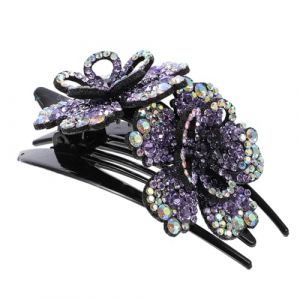 Angoily Pince &agrave; Cheveux Queue de Cheval Strass&eacute;e Grosse Taille Barrette de Fleur Orn&eacute;e de Strass Violet &Eacute;pingle &agrave; Cheveux Chignon Double Fleur pour Femmes et Filles Accessoire Coiffure (Ceoning, neuf)