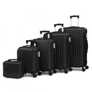 LALAHO Set de 5 Valises de Voyage avec Vanity Case, Valise Grande Taille, Valise Moyenne, Valise Cabine, ABS avec Coins Renforcés, roulettes Pivotantes 360°, Serrure à Combinaison (Noir) (Sarefun, neuf)