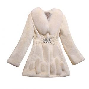 L9WEI Manteau en fourrure pour femme élégant manteau d'hiver chaud en fausse fourrure moelleuse manteau d'hiver pour femme manteau en fourrure avec capuche, X01 - Blanc, S (HFGFIVG, neuf)