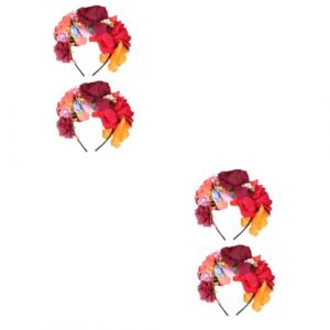 4 Pièces Bandeau fleur Rose Cerceaux de cheveux exquis couronne de cheveux hair charms hair toppers décoration mariage bandeau cheveux Bandeau coloré décor de fête en tissu FRCOLOR (White Beach, neuf)