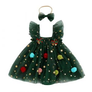Robe de No&euml;l pour tout-petits et filles en dentelle &agrave; sequins &eacute;toil&eacute;s, robe de g&acirc;teau en tulle &agrave; plusieurs couches pour filles, robe de sapin de No&euml;l pour tout-petits, B-vert., 3-6 mois (ensswliz, neuf)