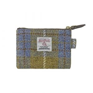 Harris Tweed Mini porte-monnaie fait &agrave; la main avec fermeture &eacute;clair YKK pour homme et femme, Jaune/bleu, Plaid artistique (TAILORMAP, neuf)