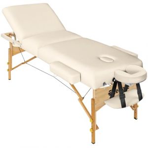 TecTake® Table de Massage Pliante Professionnelle 3 Zones Rembourrage de 10 cm Massage et Relaxation Bois Table Esthetique Professionnel Lit de Massage Portable, Accessoires Inclus - Beige (Made4Home SAS, neuf)