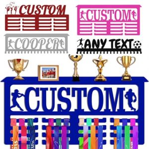 Porte Médaille Personnalisé avec Prenom Logo Présentoir à Medaille Personnalisée pour Football Gymnastique Judo Ballet Enfant Garçon Fille Cadeau Personnalisé Présentoir de Sport en Méta, Bleu (Lokfun, neuf)