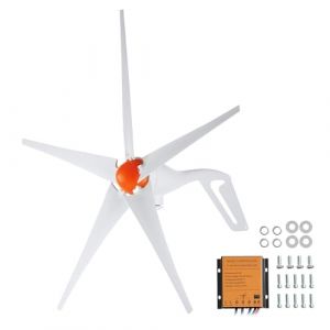 VEVOR Générateur d'éolienne 500 W, kit d'éolienne 12 V, générateur d'énergie éolienne à 5 pales avec contrôleur MPPT, direction du vent réglable et vitesse de démarrage du vent de 2,5 m/s, adapté pour (New Clear FR, neuf)