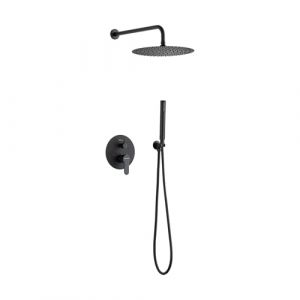 Cofan Ensemble de douche encastr&eacute; avec conception ronde et finition noir mat | Pulv&eacute;risateur avec 2 fonctions | Douche mitigeur 2 voies | Installation murale | Pulv&eacute;risateur et poign&eacute;e inclus (Globalbrico, neuf)