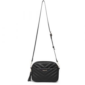 Miss LuLu Sac à Main Femme Bandoulière en Cuir Synthétique - Texture V, Pompons Décoratifs, Bandoulière Réglable Amovible - Classique Polyvalent (Domile Direct, neuf)