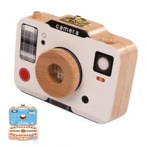 Générique Boîte à Dents d'appareil Photo en Bois,Support de Boîte de Rangement Multifonction pour Dents et Cheveux,Boîte à Dents en Bois,Boite a Dents de Lait Garcon,décorations de Collection enfanc (黄山市徽州区垒垒百货商行, neuf)