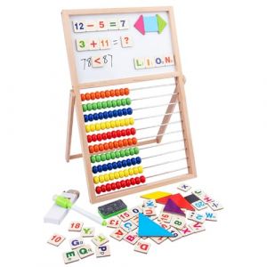 Sinirttou Tableau de Calcul Bois Abaque, Boulier Règle Calcul Abacus Mathématique, avec Anglaise Cartes Alphabet et numérotées pour Les à partir de 3 Ans (Erwsales, neuf)