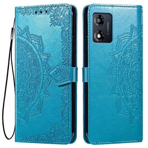 HONLEN Coque pour Motorola Moto E13 Etui, (6.5" inches) Premium PU Cuir Portefeuille Magn&eacute;tique Flip Case, 3 Porte-Cartes en B&eacute;quille Cover Bleu (HONLEN, neuf)