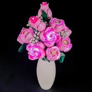 YEABRICKS Lampe LED pour Lego-10374 - Bouquet botanique de roses roses - Mod&egrave;le blocs de construction (kit de construction non inclus) (YEABRICKS Toys, neuf)