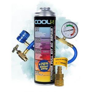 COOL5 5in1 - Kit de réparation de climatisation, remplacement R1234yf pour la recharge de la climatisation des voitures après 2016 + Tuyau de mesure + Adaptateur + Nettoyant universel 500ml (Clima Fix Set, neuf)