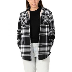 ZENTHACE Veste en flanelle &agrave; carreaux avec doublure en polaire Sherpa pour femmes, chemise en flanelle &agrave; boutons (doublure Sherpa compl&egrave;te), noir/blanc, S (ZENTHACE, neuf)