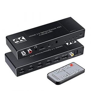Fashion Swallows 4x2 HDMI Switcher Splitter,4x2 HDMI 2.0 Audio & commutateur Arc R&eacute;partiteur de Commutation HDMI 4 en 2 Sorties avec Port Optique coaxial 3,5 mm L/R avec t&eacute;l&eacute;commande IR (Fashion Swallows, neuf)