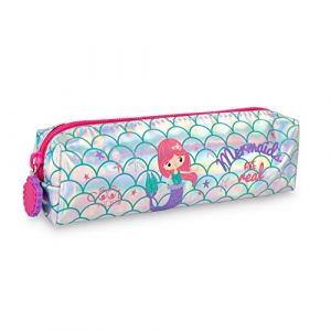 Trousse Scolaire Fille Argentée avec Sirène - Mini Étui à Crayons Argent Vert Rose pour Enfant avec Fermeture à Glissière - Trousse École Maternelle Voyage Enfants Little Mermaid - 5x20x5 cm (Sirène) (PERLETTI, neuf)