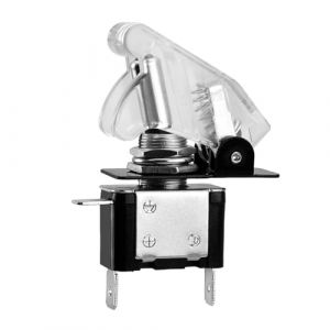 Heschen Interrupteur à bascule en métal Flick Flip, 12V 20A, SPST, ON/OFF 2 positions, 3 broches, avec capuchon étanche (Blanc transparent) (Heschen, neuf)