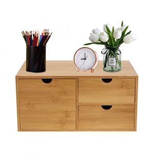 Donened - Organiseur de bureau en bambou avec tiroirs, boîte à tiroirs en bambou, mini commode, organisateur en bois pour la maison, le bureau, la cuisine, la salle de bain (3 tiroirs) (GXCHEN, neuf)