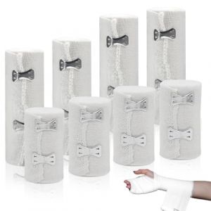 Lot de 8 Bandage Médical Élastique, XPJBKC Bande de Crêpe Médicale avec 2 Clips, 7,5/10 cm x 4,5 m Bande Strapping Cheville, Extensible Bande de Gaze Strap Sport pour Poignets et Genoux (XKDEU, neuf)