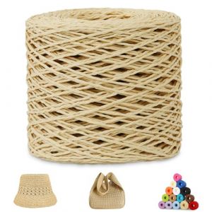 CAMAL Raphia &agrave; Crocheter, 200m Rafia Naturel Fil de Rafia Crochet pour Sac, 1.5mm Fil de Raphia Papier pour Crochet DIY Artisanat, Parti Chapeau, Bouquet De Mariage (Blanc ivoire) (CAMAL-UK, neuf)