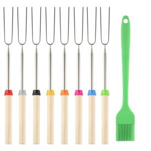 8 Pcs Fourchettes pour Barbecue, Brochettes pour Barbecues, Extensible 31 à 81 cm Brochettes Télescopiques en Acier Inoxydable, Pique a Brochette pour Guimauve Pain Hot Dogs Camping BBQ (YuShiLiu, neuf)