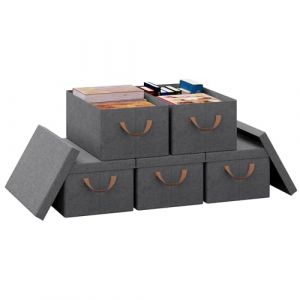 WOLTU Boîte de Rangement Pliable, Lot de 5 Paniers de Rangement en Tissu Non-Tissé, avec Poignées et Couvercle, pour Vêtements et Jouets, Gris, 48x29x20cm (WOLTU GmbH, neuf)