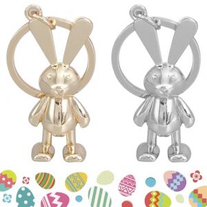 2 Porte-cl&eacute;s lapin, porte-cl&eacute;s or et argent, cadeau de P&acirc;ques, meilleur ami cadeau porte-cl&eacute;s (QUQU JIANING, neuf)