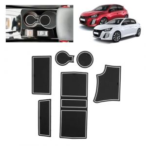 BSTW pour Peugeot 208 E-208 2020-2024 2025 (Automatique) Tapis Antid&eacute;rapants pour Peugeot 208 GT Line Tapis en Caoutchouc pour Console Centrale, Porte Verres, Rainure de Porte (Blanc) (Shenzhen Lingke Electronics Co., Ltd, neuf)