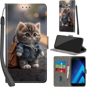 Coque pour Samsung Galaxy A5 2017, Etui Protection Housse Premium en Cuir PU Portefeuille, [Ranges Cartes] [Fonction Support] Pochette pour Samsung A5 2017, Chat (TILANDER, neuf)