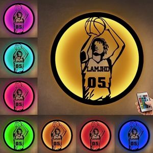 ASD Jewerly Personnalisé Numéro Et Nom Joueur De Basketball Métal Logo Avec Led, Basketball Sports Maison Décoration Néon LAMPEe murale, Noël Anniversaire Basketball Cadeau Pour Les Enfants (Yuermen, neuf)