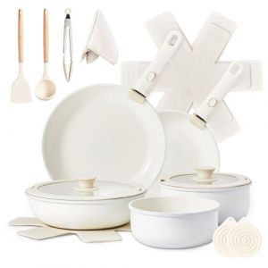 ROVSUN Batterie de Cuisine Induction 19 Pi&egrave;ces, Casserole Induction avec Poign&eacute;e Amovible, Set de Casseroles et Po&ecirc;les, 5 Casseroles, 2 Couvercles, Tout Feux, Antiadh&eacute;sive, Blanc (TheBigTomorrow, neuf)