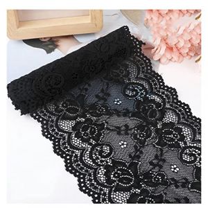 Yurosiay 15 cm x 2 m - Ruban de dentelle &eacute;lastique vintage - Broderie florale - Large bordure en dentelle pour couture - Ruban d&eacute;coratif pour v&ecirc;tements et travaux manuels - Noir (Yurosiay, neuf)