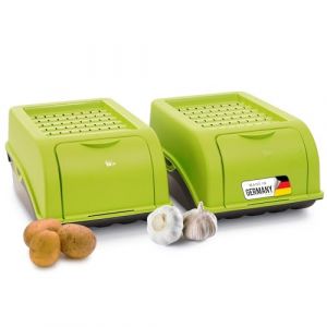 Novaliv Lot de 2 boîtes de rangement pour pommes de terre - 3,5 l - Vert - Empilable - Pour pommes de terre - Boîte à légumes - Boîte de conservation pour pommes de terre (AMP GmbH, neuf)