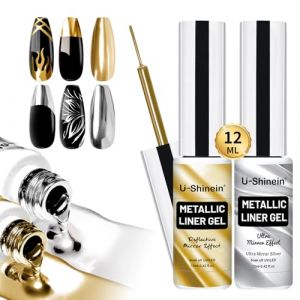 U-Shinein Vernis &agrave; Ongles M&eacute;tallique Or et Super Argent 2x12ml Gel UV Pinceau Mince Int&eacute;gr&eacute; (U-Shinein Beauty, neuf)