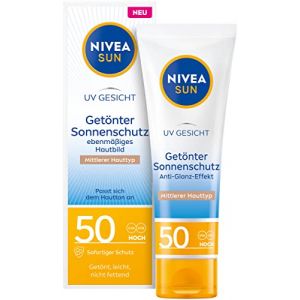 NIVEA SUN Crème solaire teintée pour le visage SPF 50 - Crème solaire matifiante pour le visage - Crème solaire teintée pour peaux moyennes - Protection solaire matifiante teintée (50 ml) (Dealzonu, neuf)
