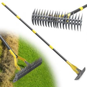 Râteau, 140cm Râteau de Jardin Robuste en Acier Inoxydable avec Long Manche Réglable et Lame Tranchante - Multifonction Râteau à Paille avec 19Dents Double Couche pour Désherber, Fertiliser Lawn/Gris (Guizhouhuiranshangmaoyouxiangongsi, neuf)