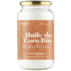 Huile de Coco Bio Extra Vierge MonteNativo - 1000ml (1Liter) Huile de Noix de Coco Biologique et non Raffinée, Pure et 100% Bio - Idéale Pour Les Cheveux, Le Corps et Comme Aliment (1x1000ml) (Monte Nativo, neuf)