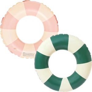 Anneau de Natation Gonflable Adulte, Anneau de Natation Bou&eacute;e de Piscine, Bou&eacute;e Gonflable R&eacute;tro Ray&eacute;e en PVC Bou&eacute;e Piscine, pour Les Vacances &agrave; la Plage et Les f&ecirc;tes de Piscine (Rose+Vert) (JUBAORONG, neuf)