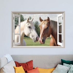 SUPERDANT Stickers Muraux Chevaux &agrave; L'Ext&eacute;rieur de la Fen&ecirc;tre Autocollant Mural Animal Plus Taille Cheval Color&eacute; Art Mural pour la Maison Deux Chevaux Autocollant en Vinyle Art Mural D&eacute;coration (SUPERDANT EU, neuf)