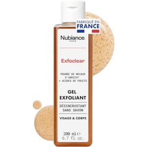 NUBIANCE - Exfoclear® Exfoliant Visage Et Corps 200ml - Gommage Visage Et Gommage Corps Aux Acides De Fruits. Gel Nettoyant Visage Peau Grasse Ou Seche Anti Point Noir. Body Scrub. (Nubiance, neuf)