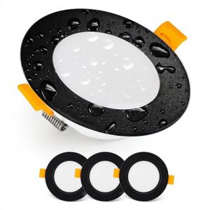 EMOS Spot LED Encastrable 230V, 5W / 500lm, Blanc froid 6000K | Spot Salle de Bain, étanche IP54 pour l'extérieur et l'intérieur | Lot de 3 LED spots de plafond, extra plat, rond, couleur noir (Brands Group B.V., neuf)