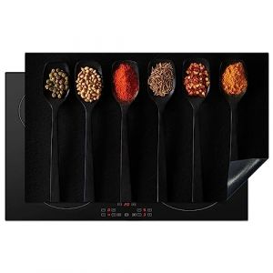 KitchenYeah&copy; Protege Plaque Tapis Pour Induction 85x52 cm Deco Cuisine Protection Vitroc&eacute;ramique Pour Cuisiniere Cuill&egrave;re - Epices - Noire - Herbes - Rustique (KitchenYeah, neuf)