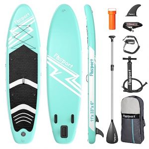 FBSPORT Stand Up Paddle Board Gonflable, 15 CM d’Épaisseur Sup Board, Plaque de Sup Gonflable pour Stand Up Paddle, kit de Planche de Surf avec Sup Paddle Réglable en Aluminium +Pompe(Green) (TPApath, neuf)