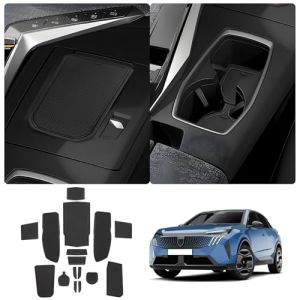 LUWU Compatible avec Peugeot e-3008 e 3008 2024 2025 Tapis Antid&eacute;rapants en Caoutchouc e-3008 GT Allure Console Centrale Porte-gobelet Couture de Porte Tapis de Protection e 3008 Accessoire (Noir) (LU W U, neuf)